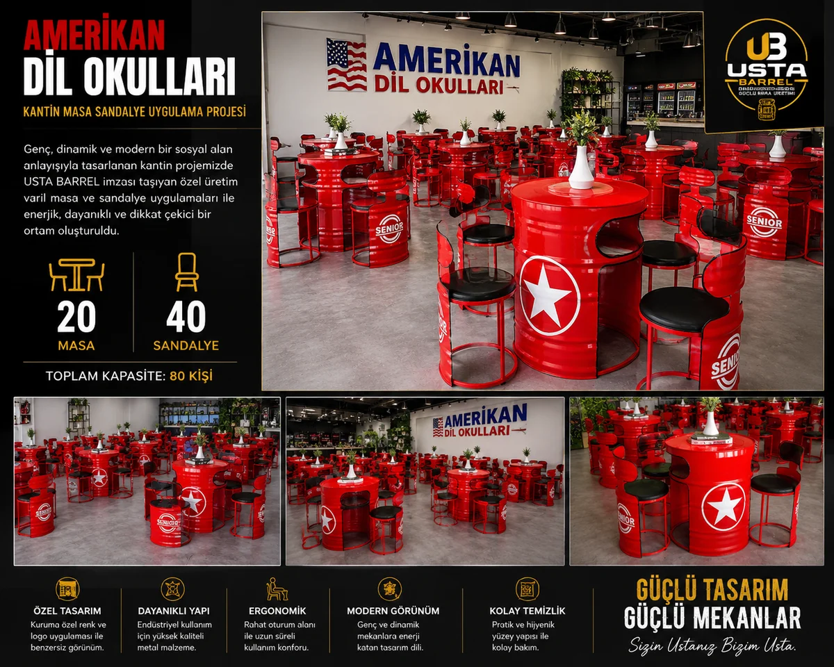 Amerikan Dil Okulları Kantin Sosyal Alan Projesi – USTA BARREL Özel Tasarım